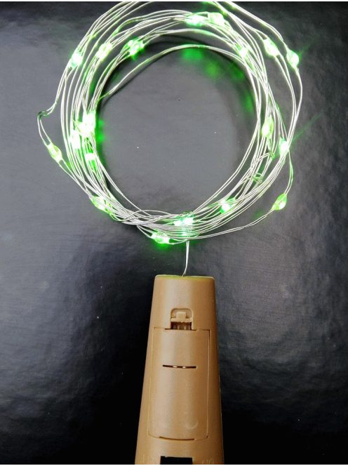 Zöld ledfüzér üvegpalackba - 2 méter hosszú füzér 20 leddel