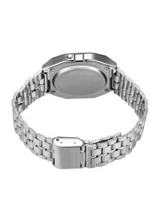   Retro kvarc óra - digitális kijelzővel - fém szíjjal - ezüst színű