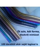 10 darabos fém szívószál készlet - Szivárvány színű, tisztítókefével, vászon tasakkal 