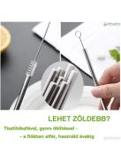 2 darabos fém szívószál készlet tisztítókefével, vászon tasakkal - Ezüst