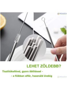  5 darabos fém szívószál készlet tisztítókefével, vászon tasakkal - 5 színű, egyenes