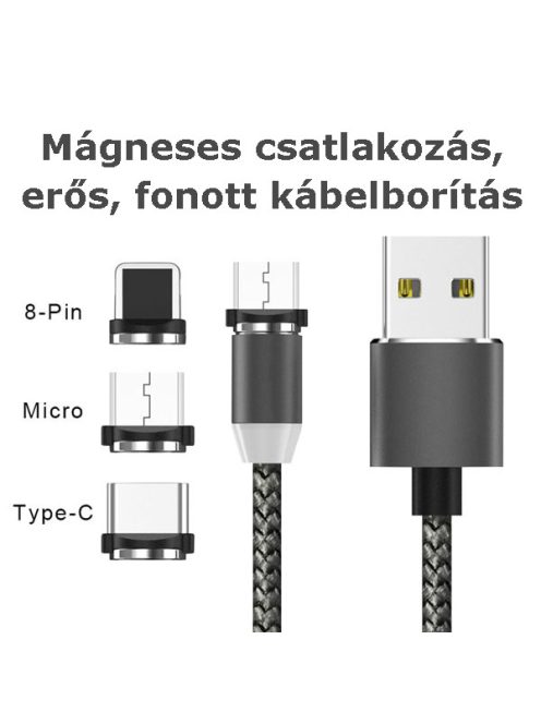 micro-USB típusú mágneses csatlakozású telefontöltő kábel