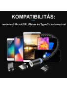 3 kábel + 3 fej - 3 db mágneses csatlakozású telefontöltő kábel 3 db, 3 féle fejjel