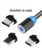 Mágneses csatlakozású telefontöltő kábel 3 féle fejjel
